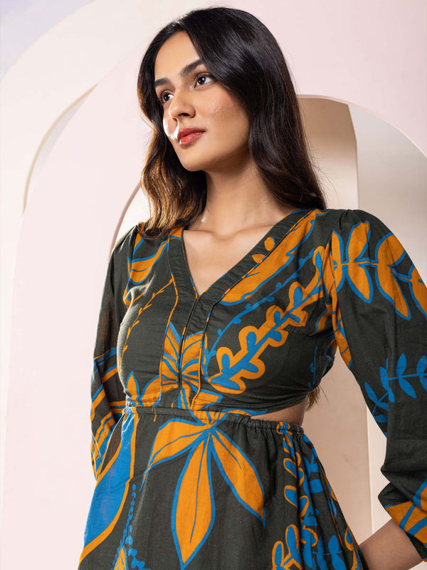 Rio Printed Cut-out Midi Dress