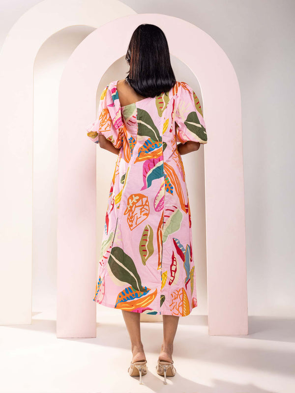 Fern Printed One-Shoulder Midi Dress