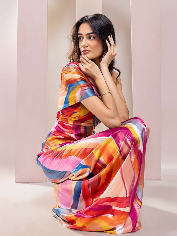 Fresco Printed One Shoulder Dress