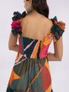 Leafy Printed Ruffled Sleeves Maxi Dress