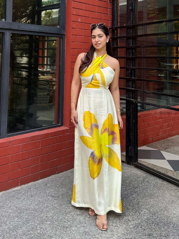 Daisy Printed Strappy Maxi Dress