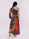 Leafy Printed One Shoulder Maxi Dress