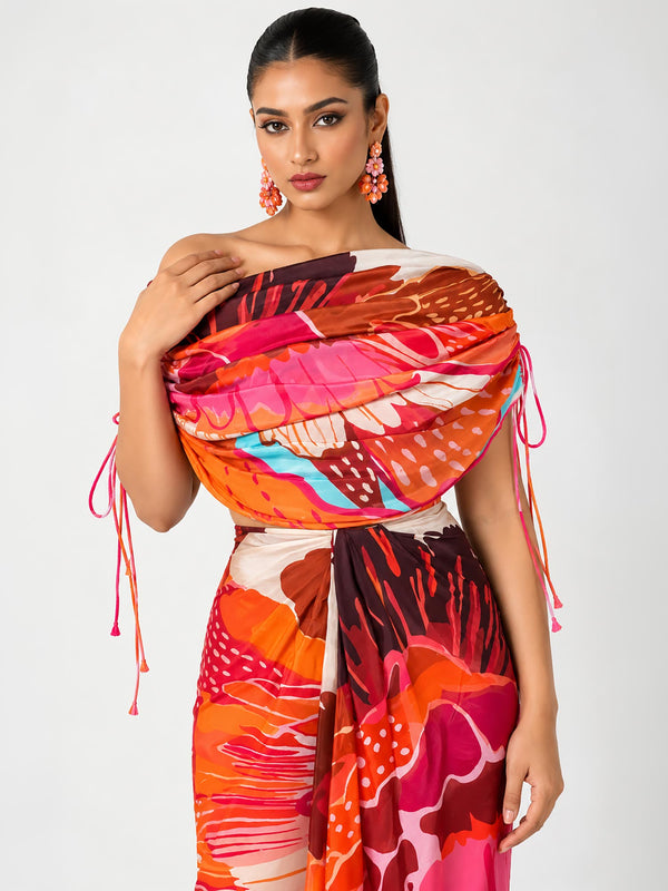 Anthea Printed Drape Skirt Set