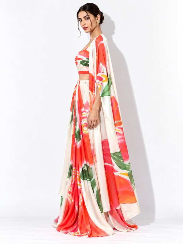 Hibiscus Printed Drape Skirt Set