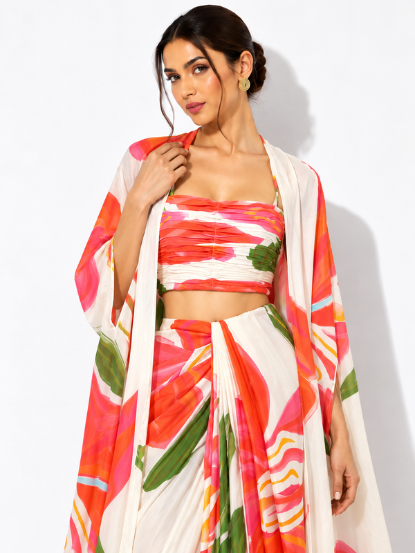 Hibiscus Printed Drape Skirt Set