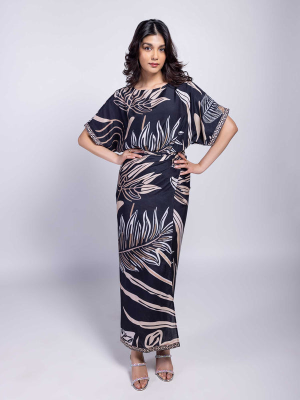 Noir Printed Wrapped Skirt Dress
