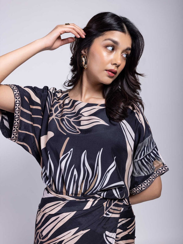 Noir Printed Wrapped Skirt Dress