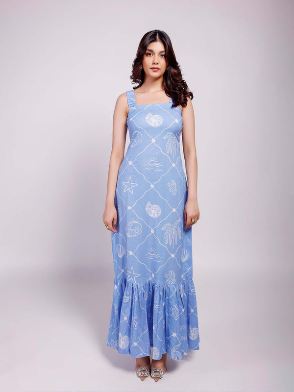 Seascape Blue Maxi Dress for Women