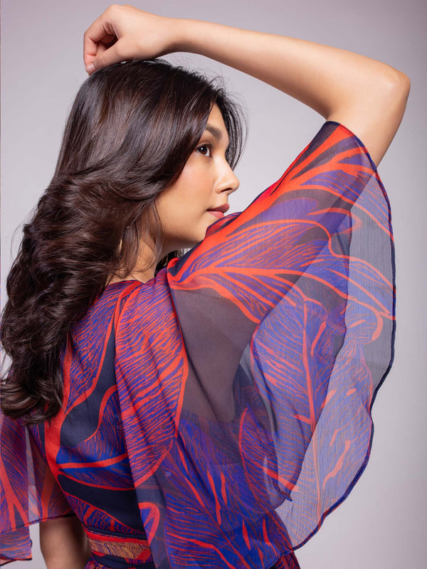 Stylish Tiered Dress with Foliage Print