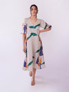 Tidal Abstract Print Half Sleeve Midi Dress