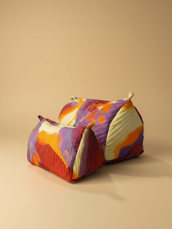 Lavender printed cotton quilted pouch