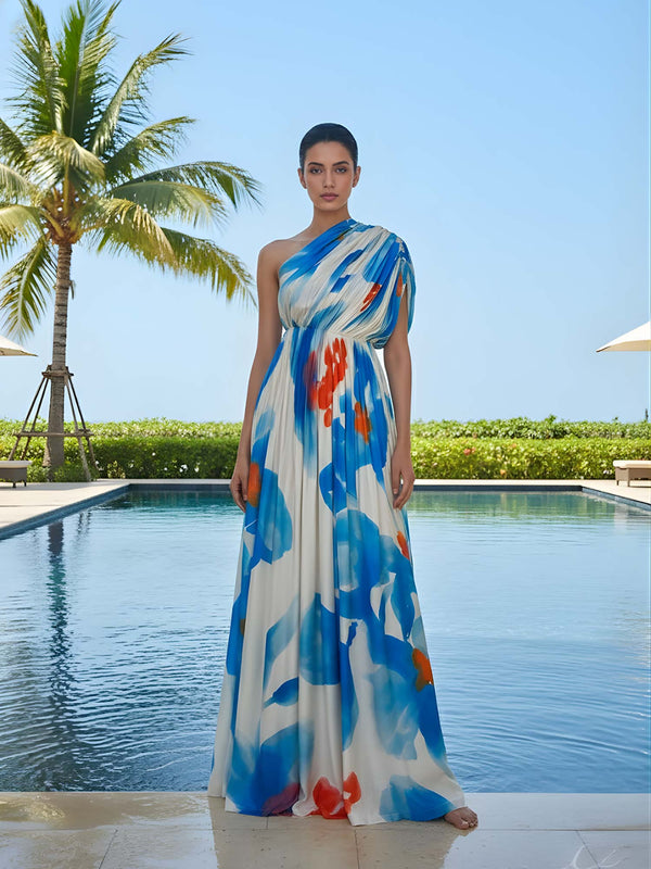 Skyla Printed One – Shoulder Maxi Dress