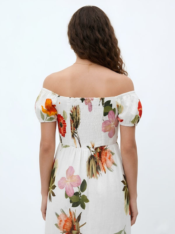 Serene Printed Off - Shoulder Dress