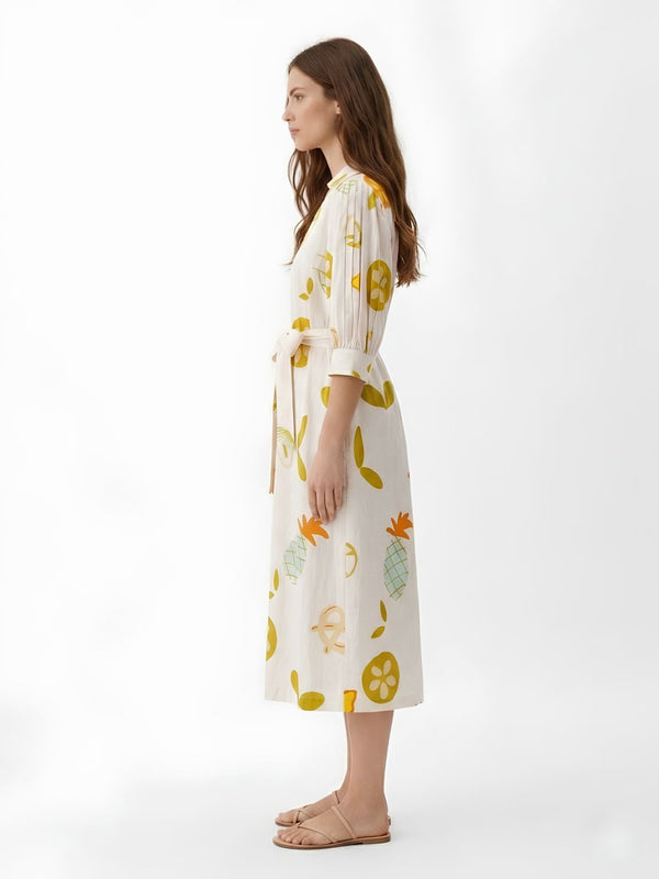Tropical Printed Midi Shirt Dress