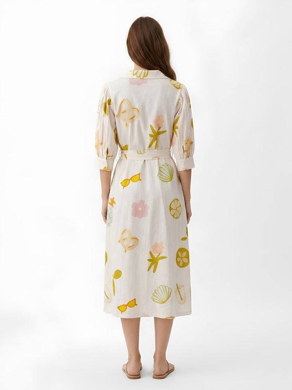 Tropical Printed Midi Shirt Dress