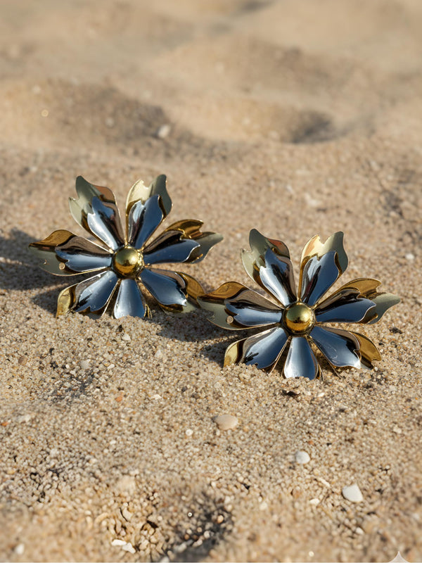 Mixed Metal Petal Earrings