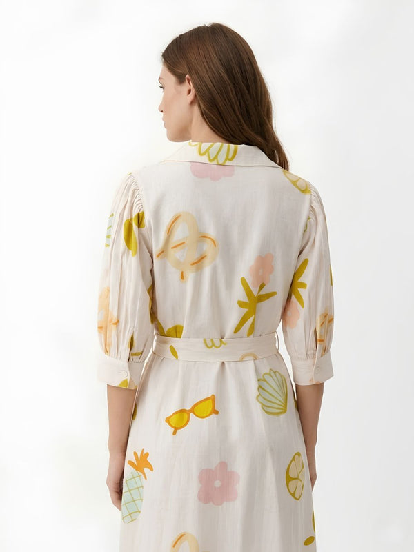 Tropical Printed Midi Shirt Dress
