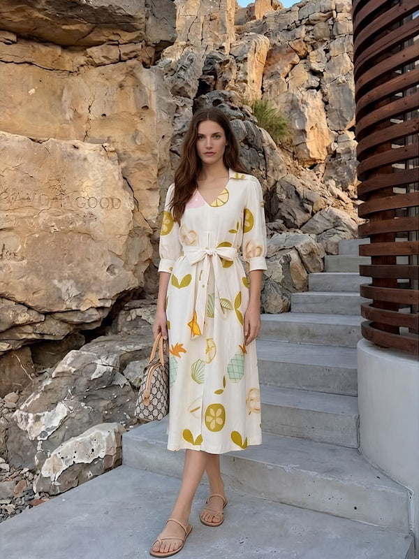 Tropical Printed Midi Shirt Dress