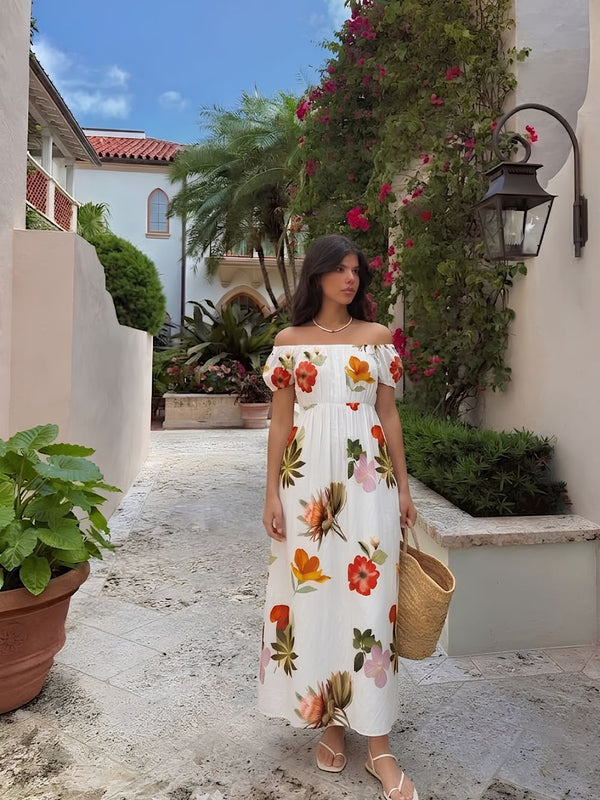 Serene Printed Off - Shoulder Dress