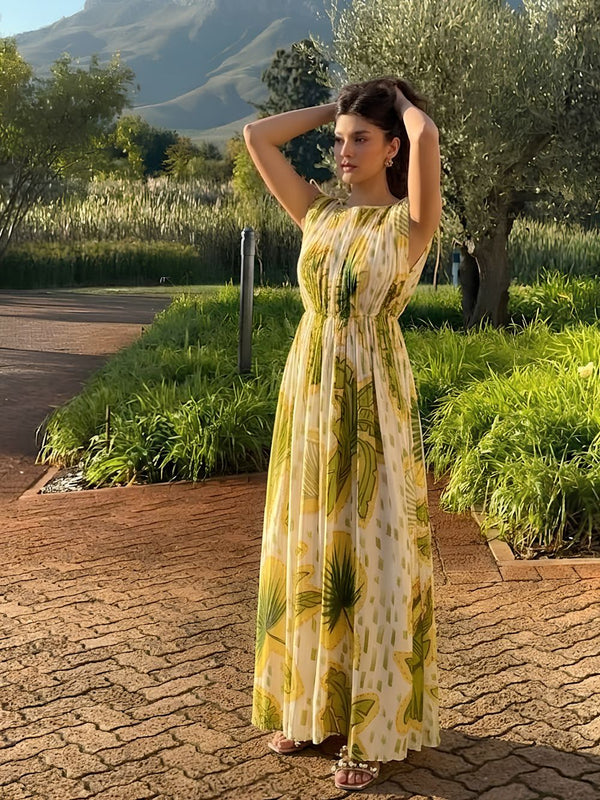 Coco Printed Pleated Maxi Dress