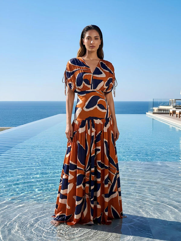 Nero Printed Pleated Maxi Dress