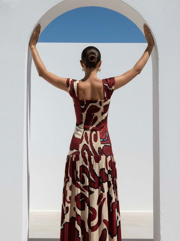 Rustic Printed Pleated Dress