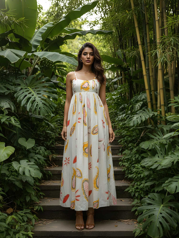 Paisley Printed Pleated Dress