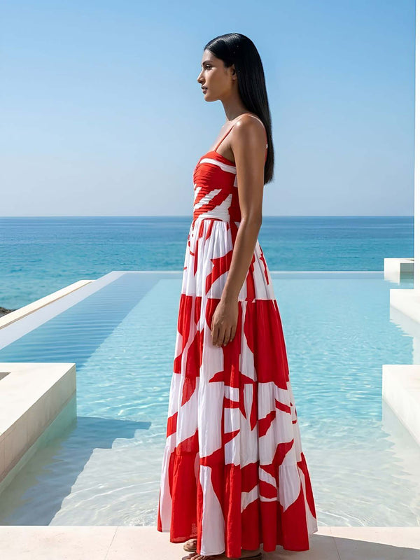 Rosso Printed Pleated Maxi Dress