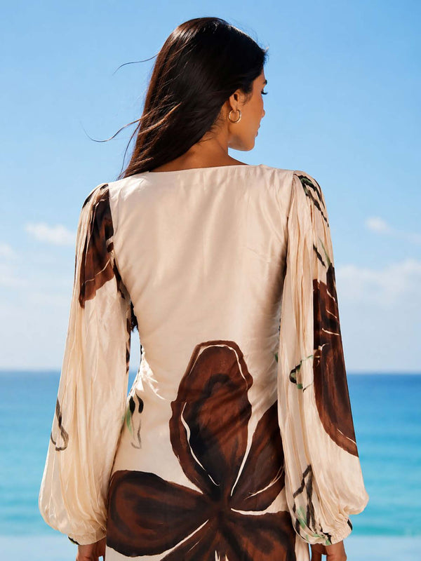 Fawn Printed V- NeckDress