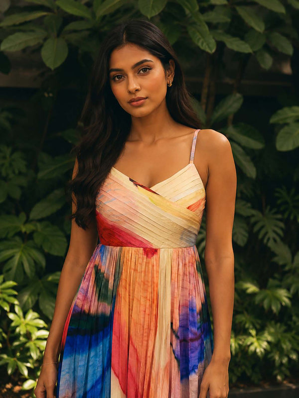 Zephyr Printed Pleated Maxi Dress