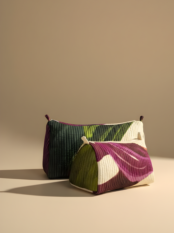 Whimsy printed silk quilted pouch