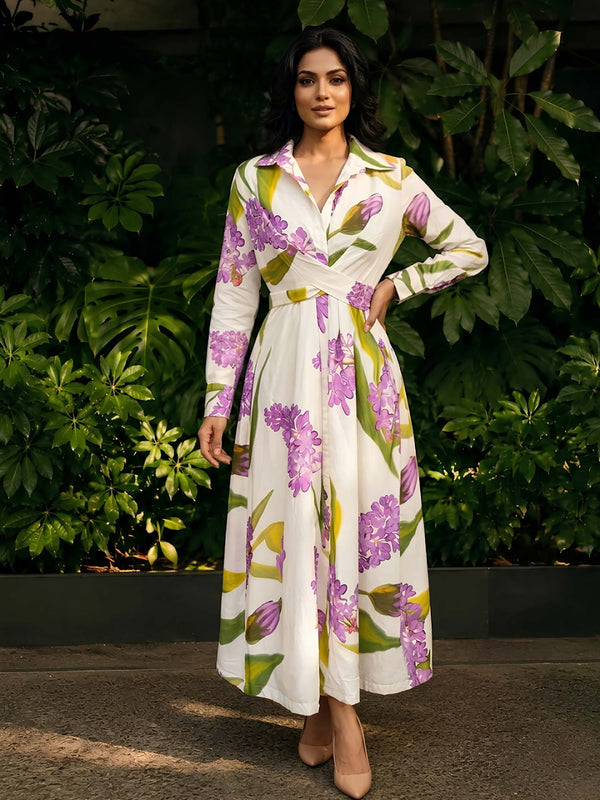 Lilac Printed Shirt Dress