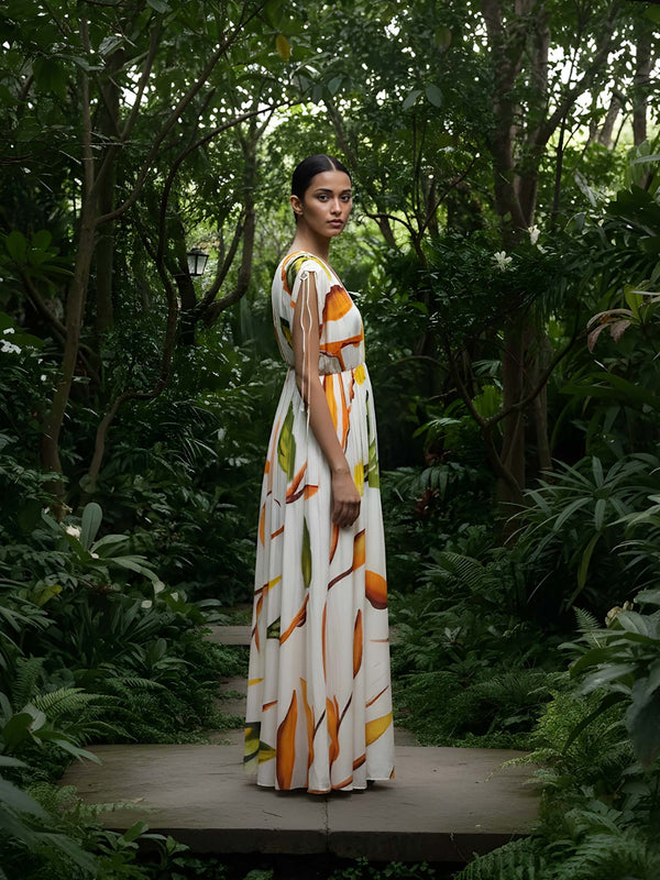 Ivy Printed V neck Maxi Dress