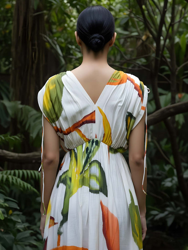 Ivy Printed V neck Maxi Dress