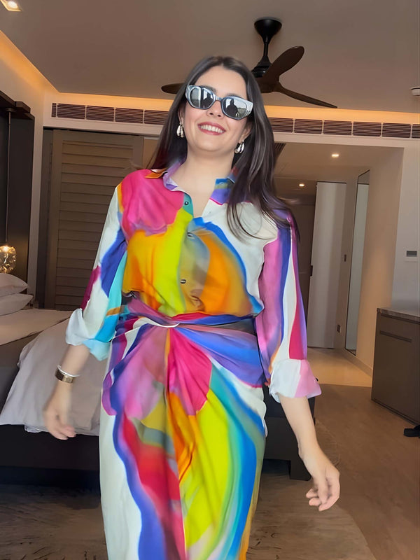 Rainbow Printed Wraped Skirt Set (Set of 2)