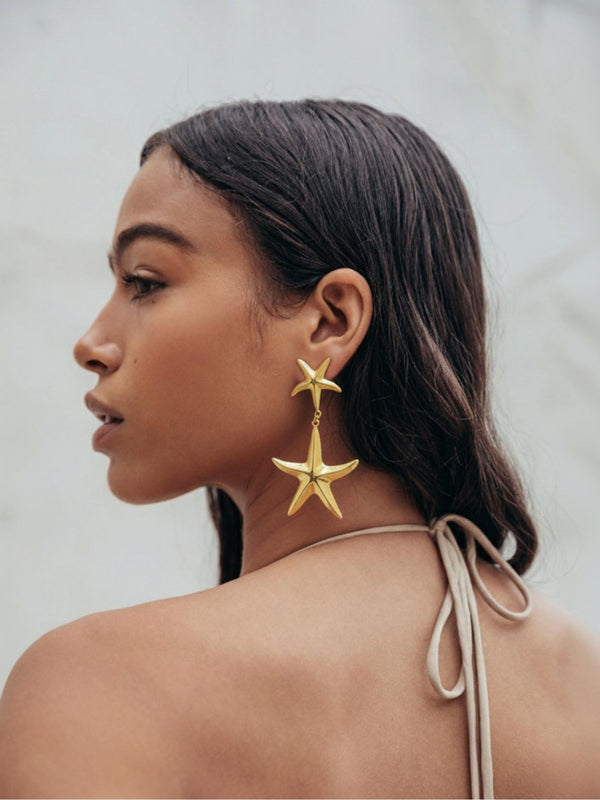 Gold Starfish Dangler Earrings
