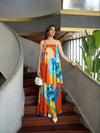Azure Printed Flowy Maxi Dress