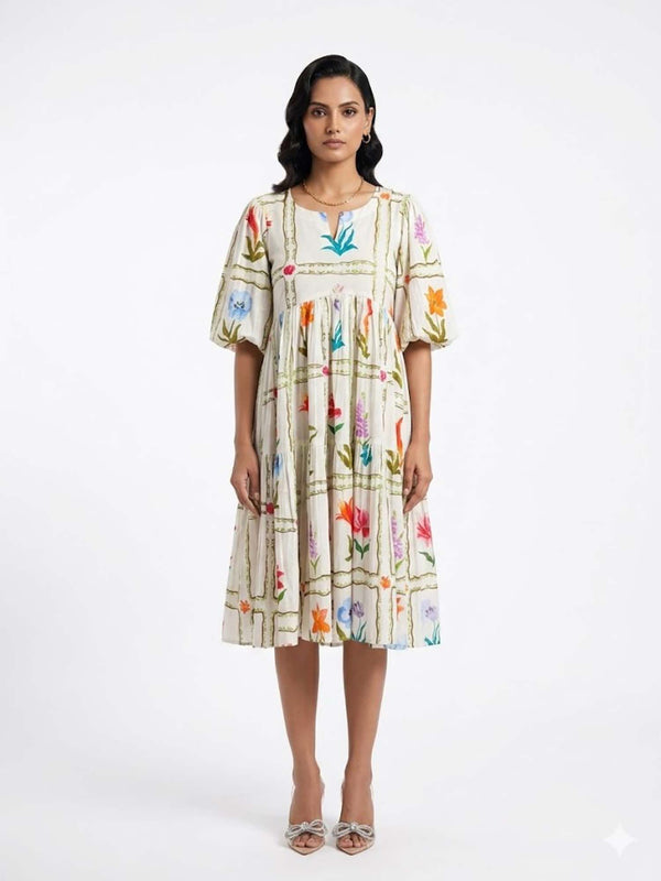Flower Printed Tiered Dress