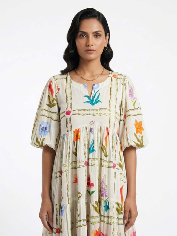 Flower Printed Tiered Dress