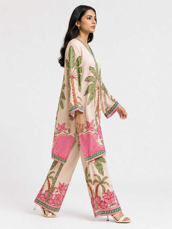 Palm Printed Kurta Set (Set of 2)