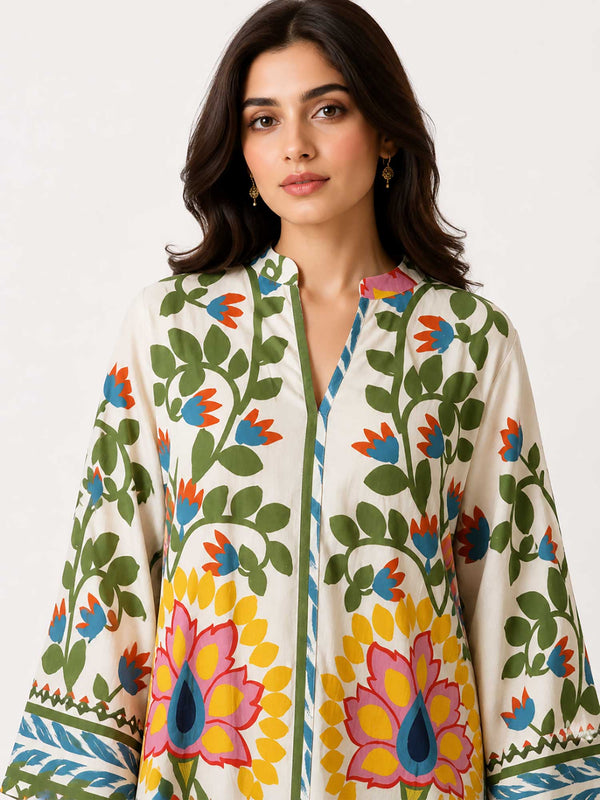 Vine Floral Printed Kurta Set (Set of 2)