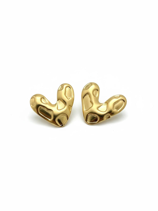 Gold Textured Heart Studs