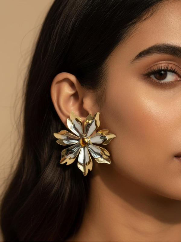 Mixed Metal Petal Earrings