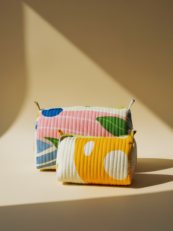 Berry printed cotton quilted pouch