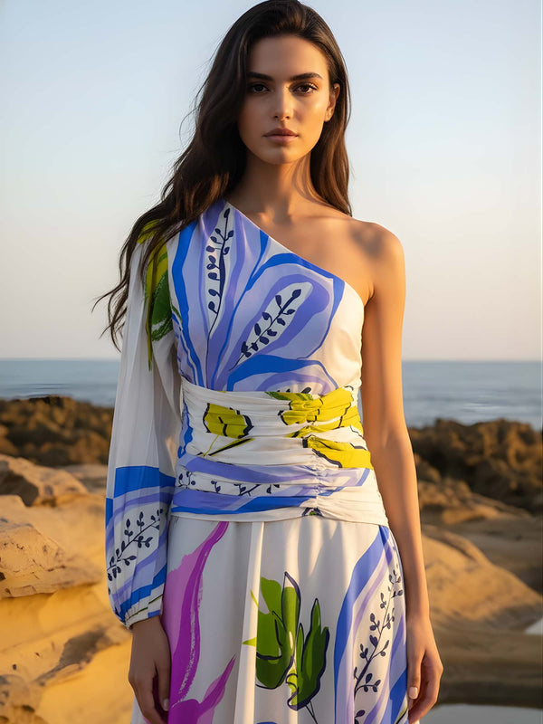 Lily Printed One Shoulder Maxi Dress