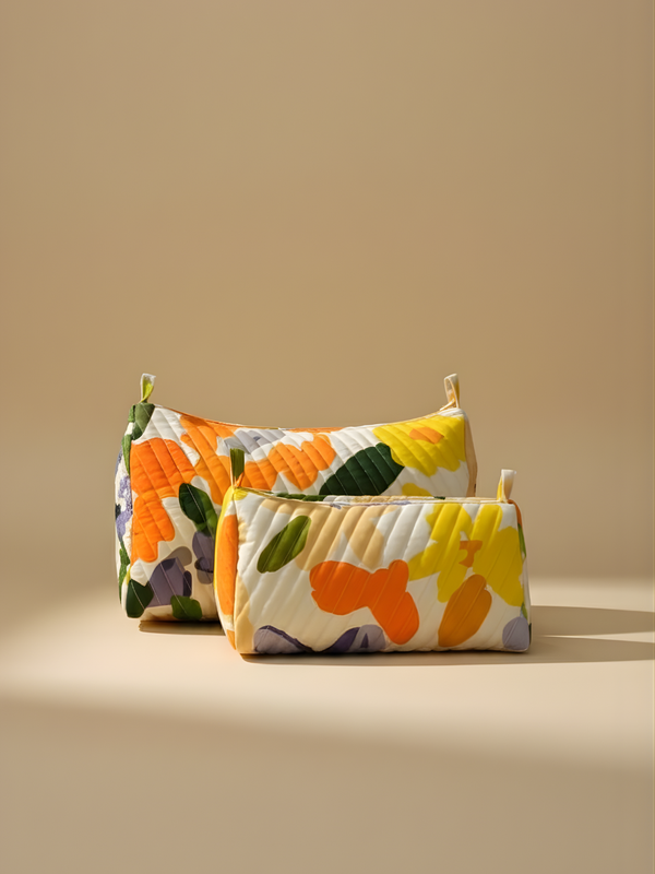 Savannah printed cotton quilted pouch