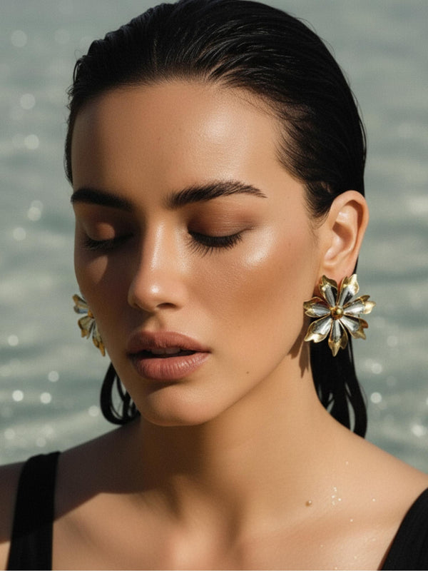 Mixed Metal Petal Earrings