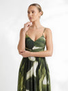 Jade Printed V Neck Pleated Dress
