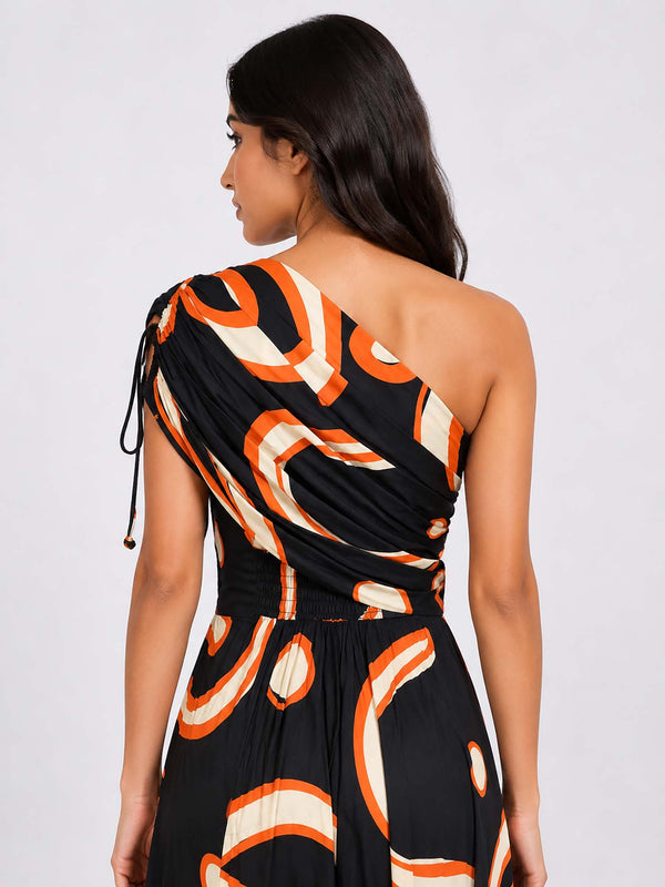 Swirl Printed One Shoulder Dress