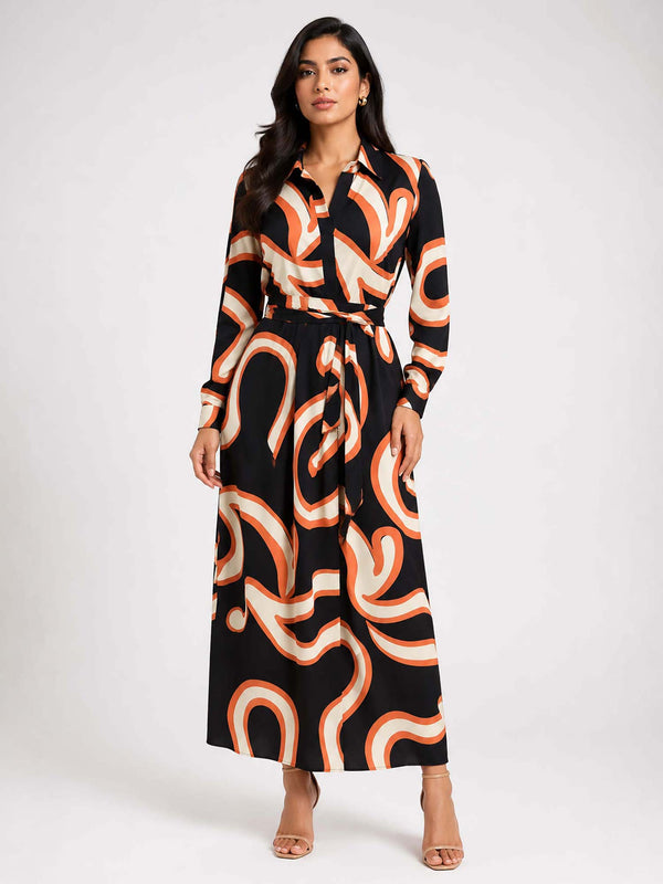 Swirl Printed Shirt Dress